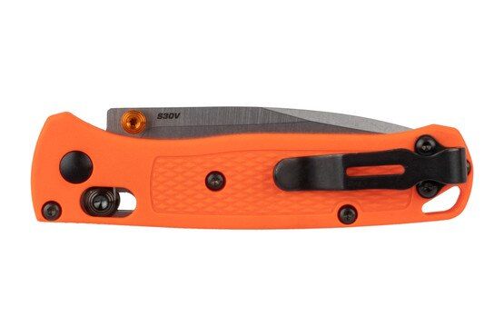 Benchmade Mini-Bugout Orange Grivory Handle Folding Knife with 2.9in drop point blade
